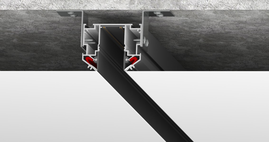 505427 Трек встраиваемый под гарпун 2м TETA PRO ЧЕРНЫЙ  в натяжной ПВХ потолок (Резинки 2 шт в комплекте)