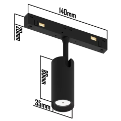 Трековый магнитный светильник SPOT MAGNETIC S20 48V 10W 24° CRI90 OSRAM 4000K | Черный корпус D35х80mm