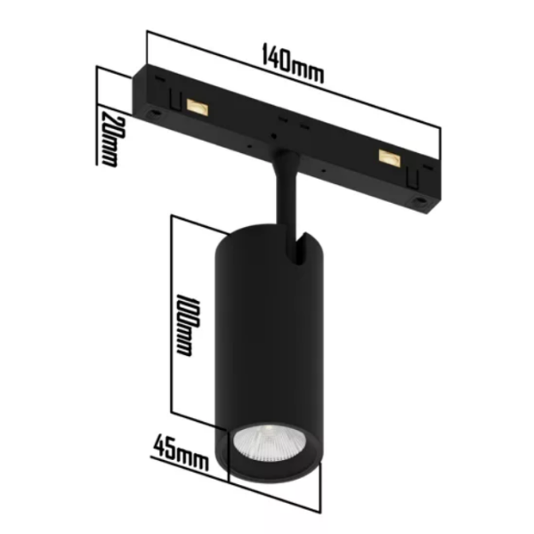 Трековый магнитный светильник SPOT MAGNETIC S20 48V 15W 24° CRI90 OSRAM 3000K | Черный корпус D45х100mm