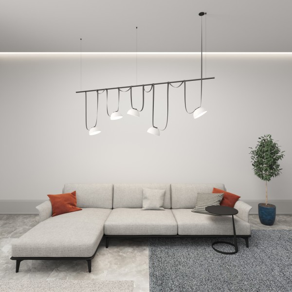 DK5560-WH+BK Cветильник для трека-ремня Belty, серия Flow, со светодиодом, D220*H117мм, 48V DC, 24W, RA90, 120°, 4000K, IP20, белый с черным, алюминий