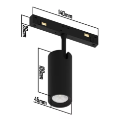 Трековый магнитный светильник SPOT MAGNETIC S20 48V 15W 24° CRI90 OSRAM 3000-6000K TRIX | Черный корпус D45х100mm