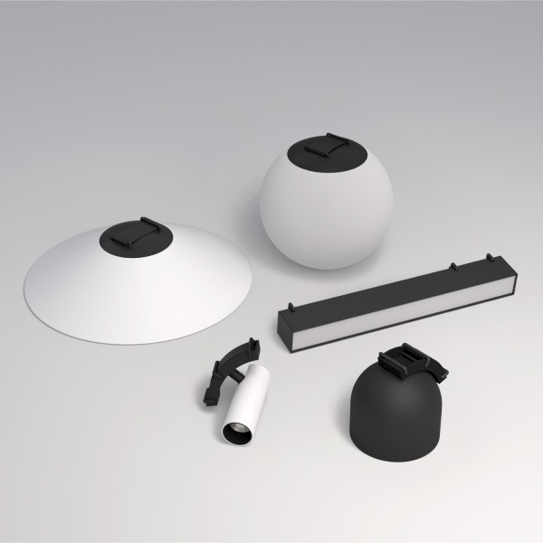 DK5546-BW+BK Поворотный светильник для трека-ремня Belty, серия Spot, со светодиодом, D35*L126.5мм, 48V DC, 7W, RA90, 30°, 4000K, IP20, белый с черным, алюминий